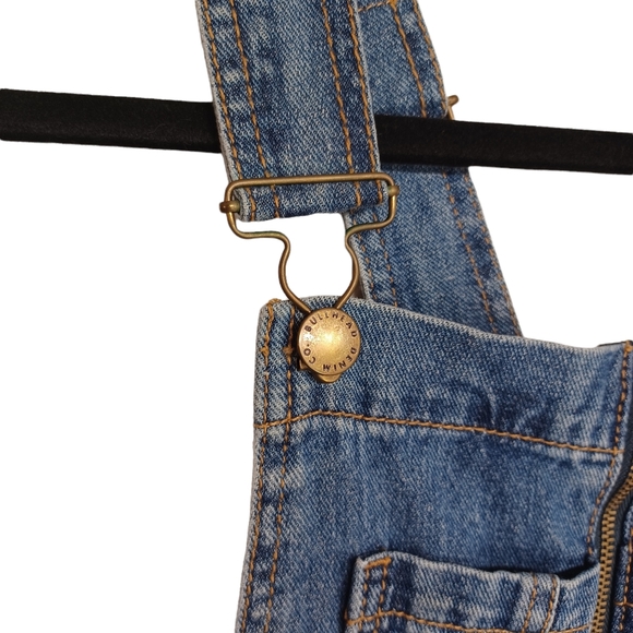 BULLHEAD Zipper Front Sleeveless Cuff Hem Denim Jean Blue Overalls Small - Picture 3 of 8